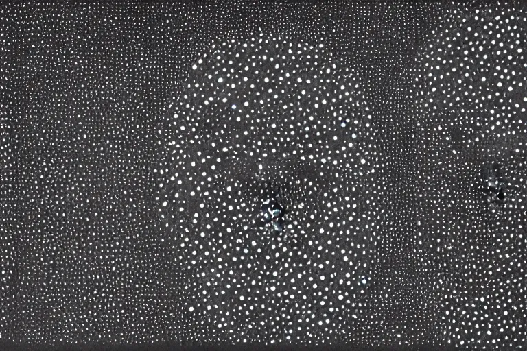 Image similar to face made out of planet, faceless people dark, dots, drip, stipple, pointillism, technical, abstract, minimal, style of francis bacon, asymmetry, pulled apart, cloak, hooded figure, made of dots, abstract, balaclava