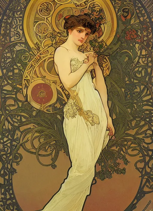 Prompt: a beautiful lady by alphonse mucha, art noveau, detailed