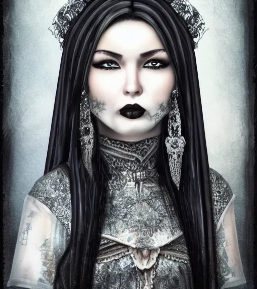 Image similar to bashkir goth girl, detailed portrait, gothic, photorealistic