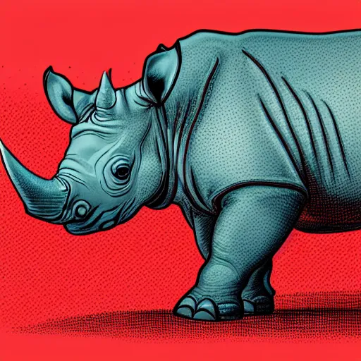 Prompt: a close up of a rhino wearing a hat, in retro colors, synthwave style, 2 d digital vector art