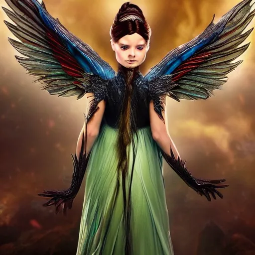 Image similar to fairy with wings, similar to maleficent, fantasy, lord of the rings