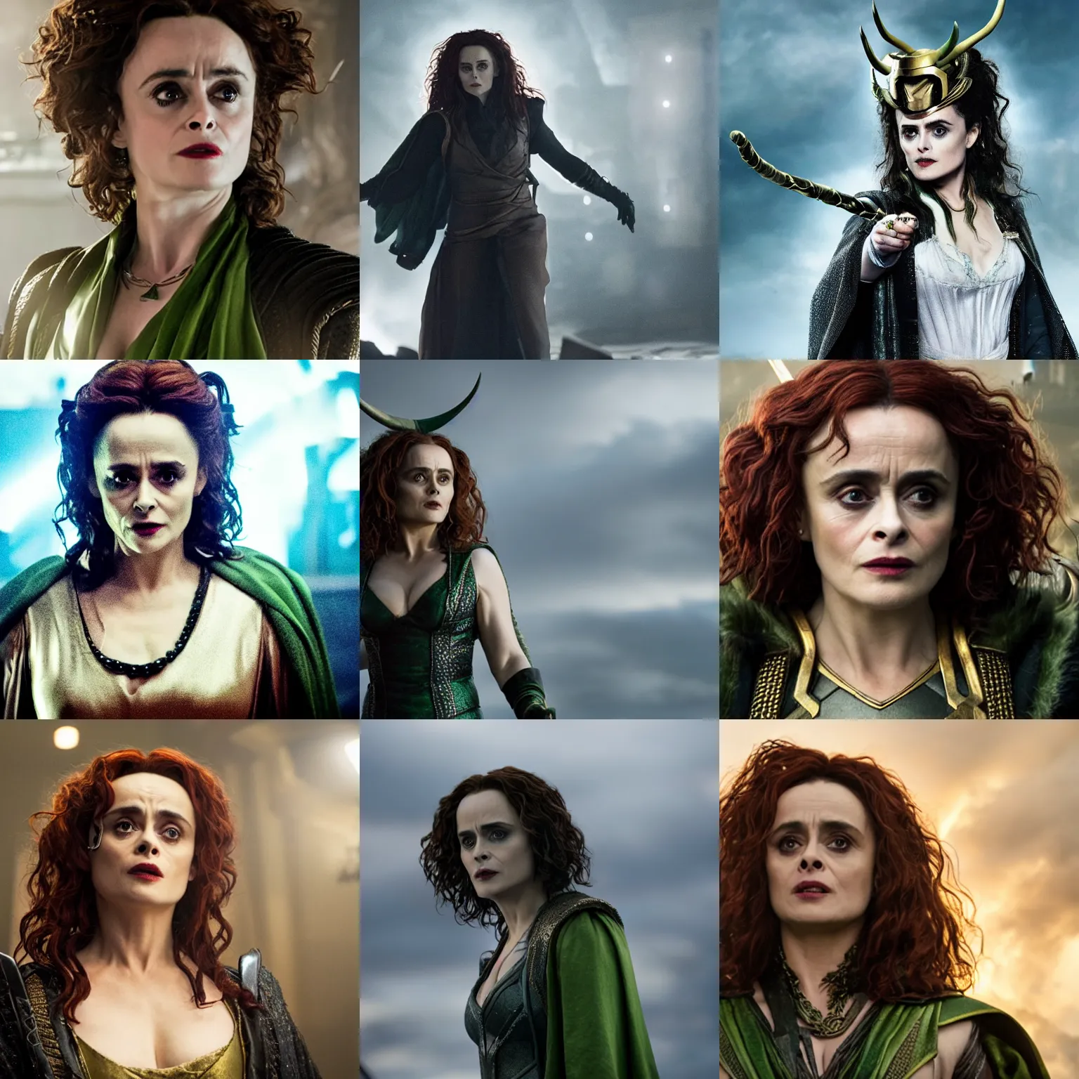 Image similar to film still of helena bonham carter as loki in the new marvel movie, 8 k, cinematic lighting