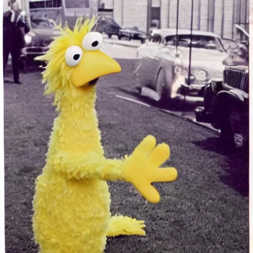 Prompt: big bird from sesame street grassy knoll assassination photo 1 9 6 1