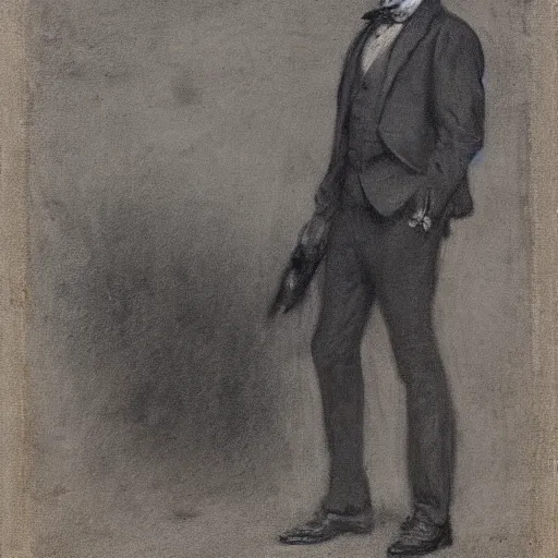 Prompt: portrait of an action hero, suit, tie, smile, by alfred stevens in charcoal