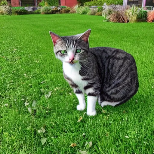 Prompt: cat made of yard, low field of view
