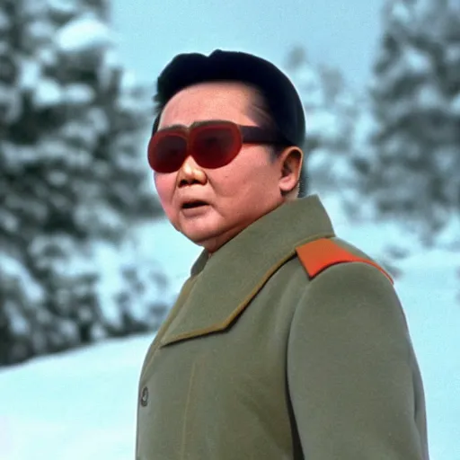 Image similar to filmstill of Kim Jong-il wearing a chapka in the role of Omar Sharif in Doctor Zhivago by David Lean, 1965, cinemascope, Eastman Color Negative 50T 5251 Neg. Film, epic romance