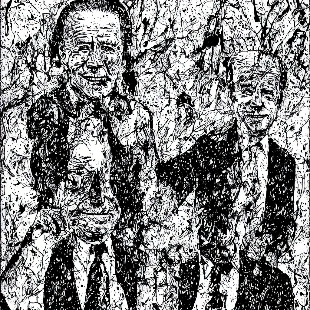 Image similar to Joe Biden full body portrait, body horror, black and white Illustration by Junji Ito