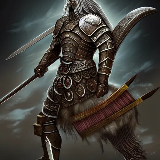 Image similar to epic chthonic ancient warrior by Boris Valejio, high detailed digital art