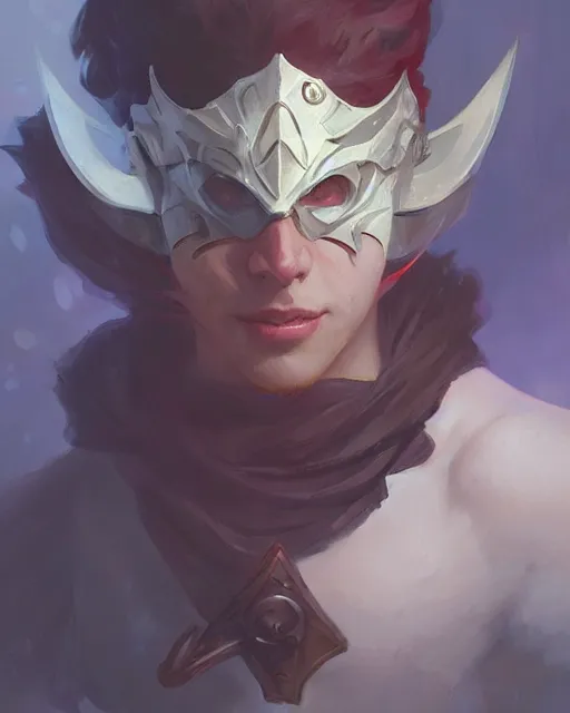 Prompt: ''portrait of masked rogue adventurer, league of legends, lol, fantasy, d & d, digital painting, artstation, concept art, sharp focus, illustration, art by greg rutkowski and alphonse mucha''