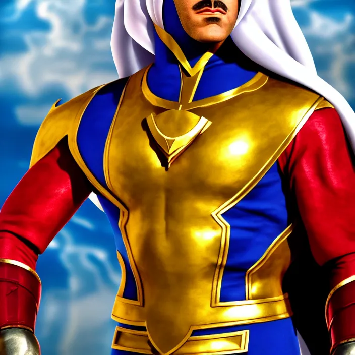 Image similar to cinematic portrait, captain falcon as sheik mohammad ruler of dubai, head and chest only, masterpiece, medieval arabia, sharp, details, hyper - detailed, hd, 4 k