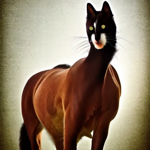 Image similar to a cat - horse - hybrid, animal photography