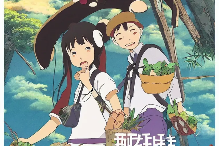 Prompt: studio ghibli anime film about a girl and her best friend panda working at a deli, miyazaki movie