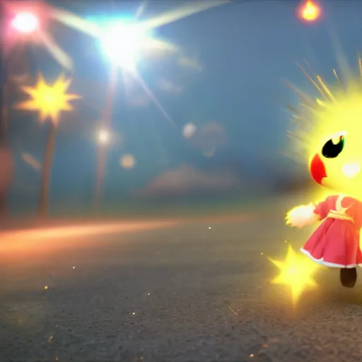 Image similar to cute fumo plush of a living fireball, lens flare, particle sim, anime girl, vray