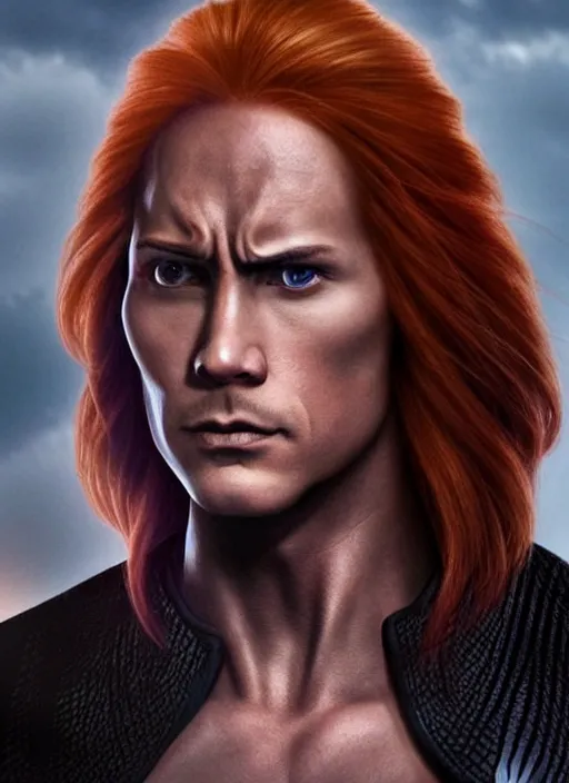 Image similar to dwayne johnson portraying a beautiful mara jade from star wars legends, in a black suit, without lightsaber, movie, hyper realistic, hollywood promotional image, imax, 8 k