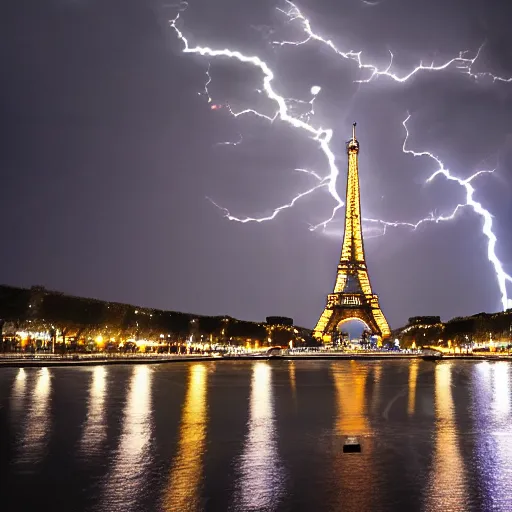 Image similar to the eiffel tower during a lightning storm