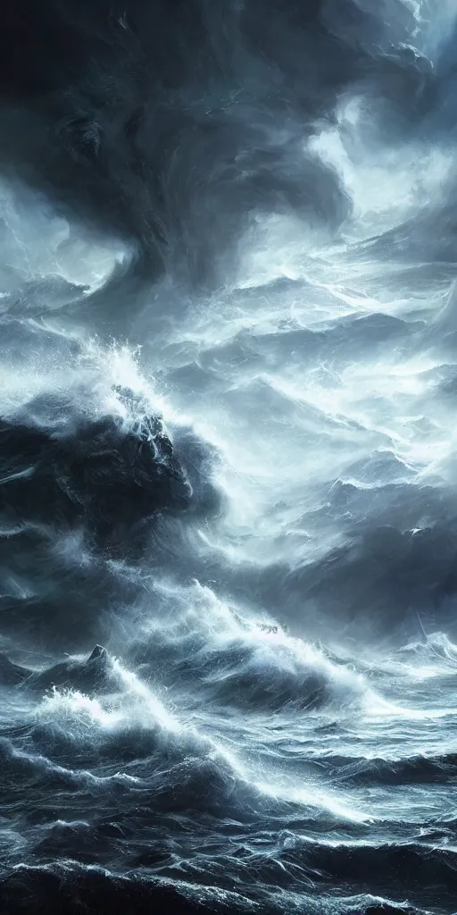 Prompt: scifi barge in turbulent waters in rocky coast, storm in the background, hyper realistic, highly detailed, digital art, apocalyptic, intimidating lighting, raytracing, sharp focus, smooth, romanticism