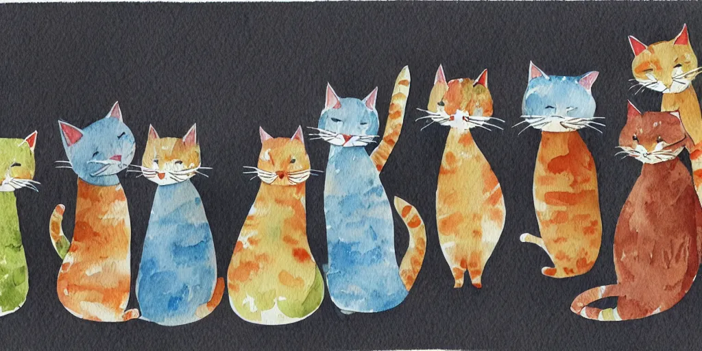 Image similar to group of funny cats select a different type of project before start design production, watercolor illustration