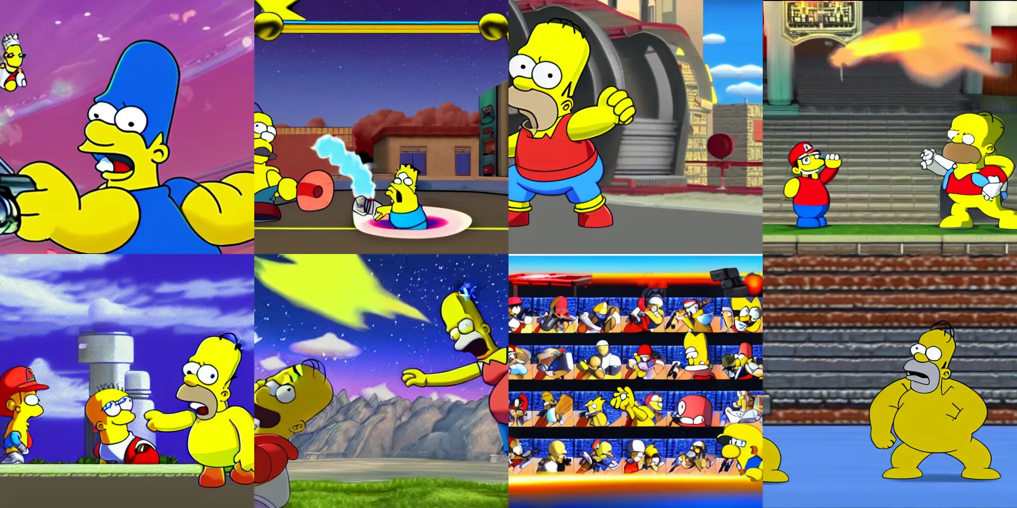 Prompt: Nintendo's Super Smash Bros featuring Homer Simpson, video game, screenshot