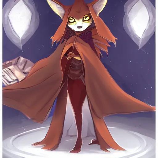 Image similar to Fox kitsune humanoid wearing a cloak is shopping for groceries, pixiv, artstation