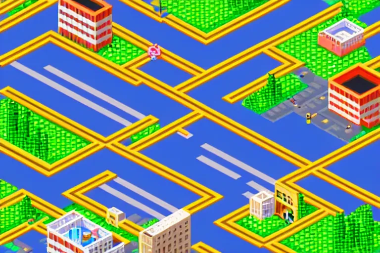 Image similar to isometric stylized pixel city, eboy, pixel art