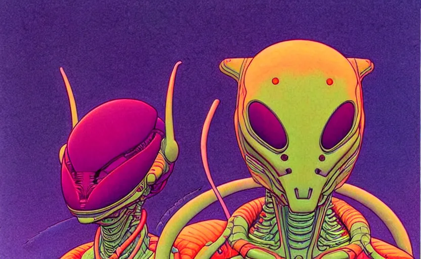 Image similar to ( ( ( ( an alien ) ) ) ) by mœbius!!!!!!!!!!!!!!!!!!!!!!!!!!!, overdetailed art, colorful