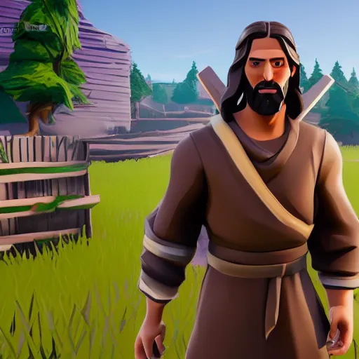 Prompt: Jesus Christ from the Bible wins a Victory Royale in Fortnite
