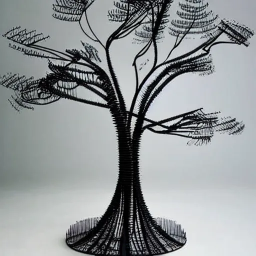 Prompt: a machine that makes wire trees automatically, intricate, highly detailed, photorealistic, sleek, automated