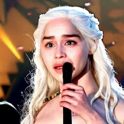 Image similar to daenerys targaryen on stage singing kpop music