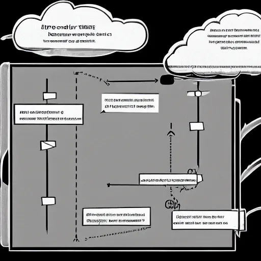 Image similar to exploded diagram of a simple time machine. black and white textbook diagram how to guide.