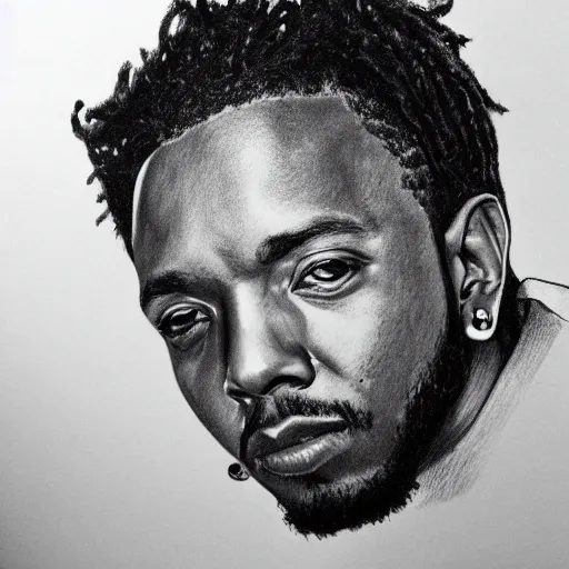 Prompt: pencil sketch of Kendrick Lamar portrait, hyperrealistic, detailed
