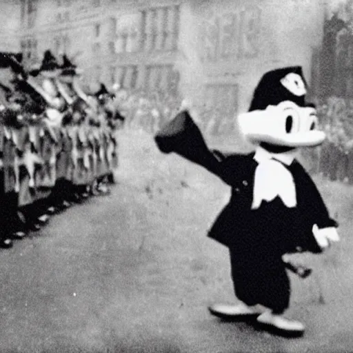 Image similar to historic colorized photograph of donald duck at a nazi parade in 1 9 3 6