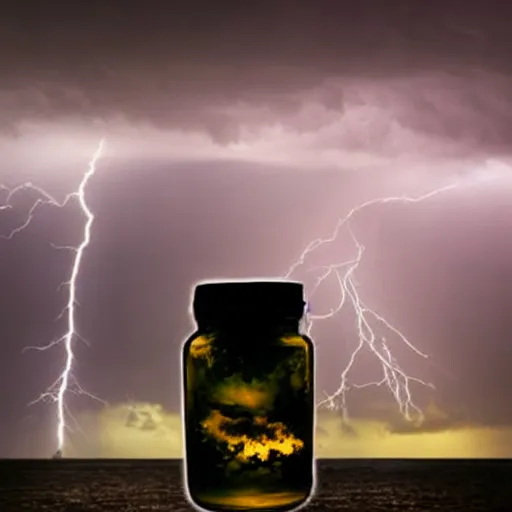 Prompt: a lightning storm in a jar