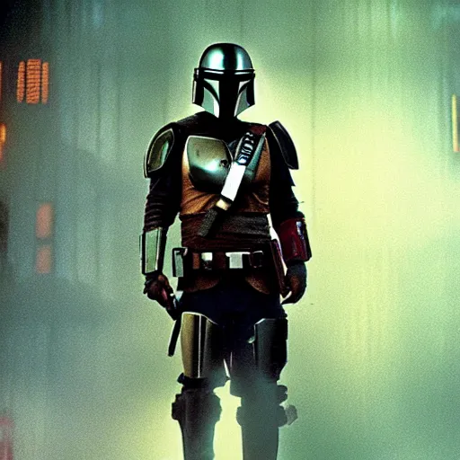 Image similar to Mandalorian in blade runner movie still, 4k