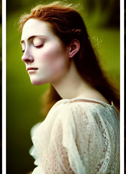 Image similar to Kodak Portra 400, 8K, soft light, volumetric lighting, highly detailed, sharp focus,britt marling style 3/4, Close-up portrait photography of a beautiful woman how pre-Raphaelites a woman with her eyes closed is surrounded by water +symmetrical frontal top view face, with the nape in the water. a beautiful lace dress and hair are intricate with highly detailed realistic beautiful flowers , Realistic, Refined, Highly Detailed, natural outdoor soft pastel lighting colors scheme, outdoor fine art photography, Hyper realistic, photo realistic