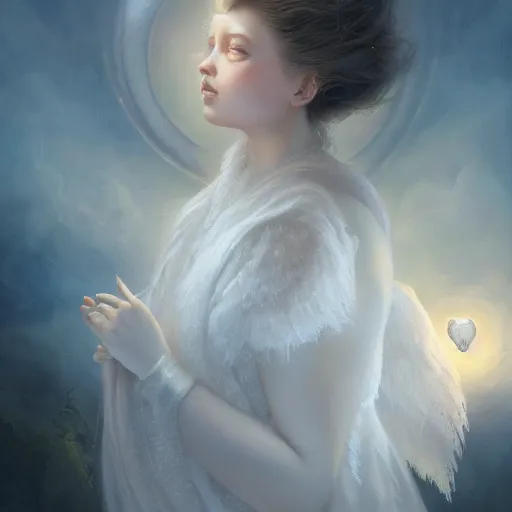 Prompt: A beautiful digital painting of a baby Seraphim, princess, the moon behind her, intricate, cinematic lighting, highly detailed, digital painting, Artstation, concept art, smooth, sharp focus, illustration, art by Tom Bagshaw, Artgerm and Greg Rutkowski