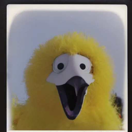 Prompt: horrifying corrupted rotten Big Bird captured on polaroid