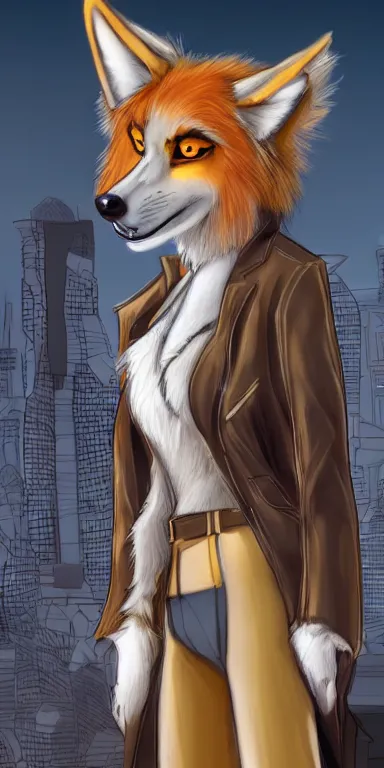 Prompt: gorgeous stylish anthro werefox in the city, fursona furry art commission, hibbary, goldenwolf, photorealistic, furaffinity