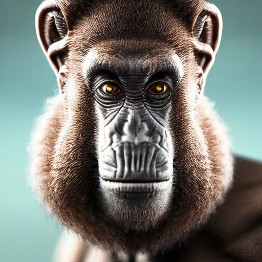 Image similar to hyperrealistic dslr film still of arnold schwarzenegger disguised as ( baboon ), stunning 8 k octane comprehensive 3 d render, inspired by istvan sandorfi & greg rutkowski & unreal engine, perfect symmetry, dim volumetric cinematic lighting, extremely hyper - detailed, incredibly real lifelike attributes & flesh texture, intricate, masterpiece, artstation, stunning