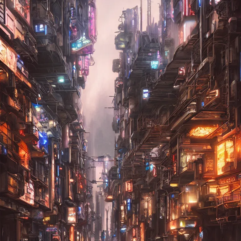 Prompt: hyperrealistic matte painting of a city alley with people dressed in futuristic clothes, cyberpunk designs, futuristic vehicles, automations, and faint glows of vivid color, cinematic, highly detailed, hd quality, realism, 8 k resolution, by noriyoshi ohrai and john smith