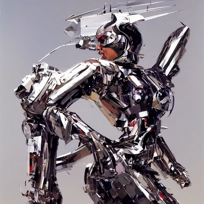 Prompt: realistic hussar cyborg, full body, high fashion, futurism, aerodynamic, flowing, intricate, slick, highly detailed, digital painting, vogue, concept art, smooth, sharp focus, hd, art by syd mead and john berkey and annie leibovitz