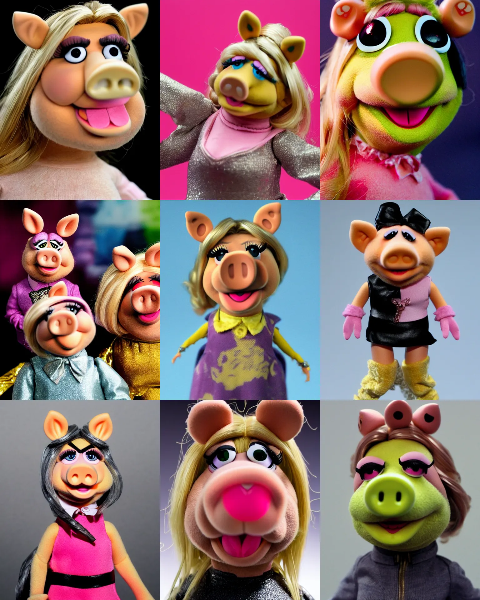 Prompt: miss piggy muppets, neca!!! action figure by neca face close up headshot in the style of neca, character by neca, film still, bokehs