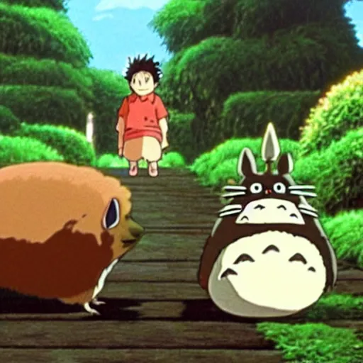 Image similar to a screenshot from the movie My Neighbour Totoro, with a guinea pig