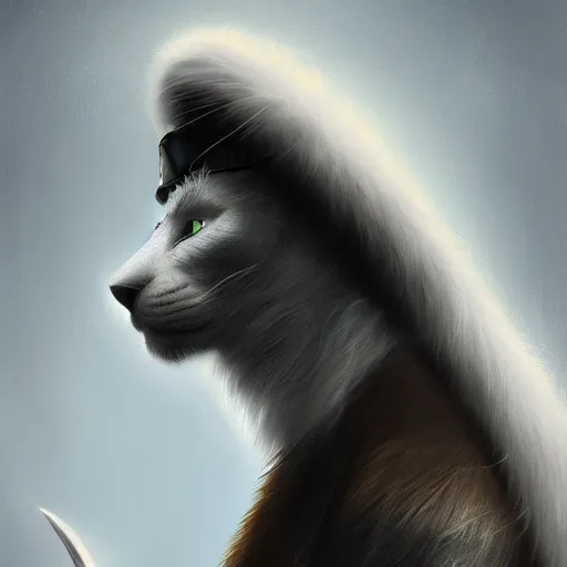 Image similar to portrait of a white panter with a very long fur and wizard hat, fantasy, trending on artstation, heroic pose, illustration, highly detailed, simple, 8k