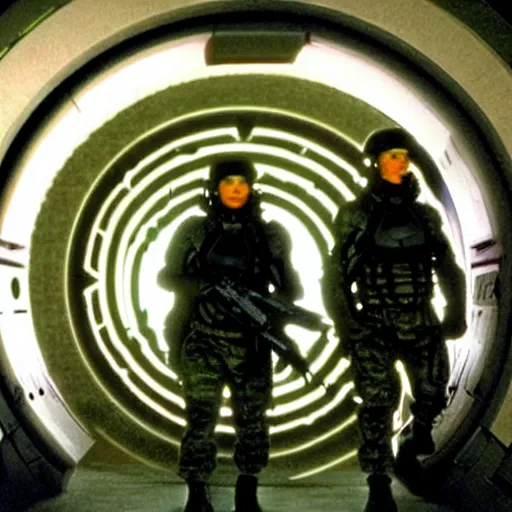 Image similar to soldiers going through the stargate from the tv show stargate sg 1