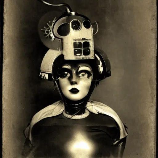 Image similar to portraits of an retro futuristic steampunk robot maidsa by Louis Daguerre