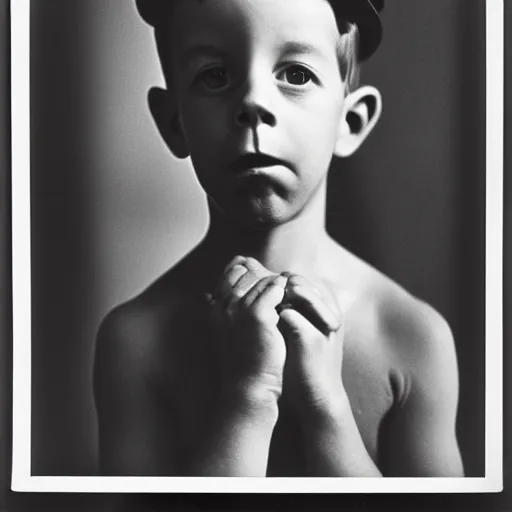 Prompt: photo of Alfalfa from Little Rascals, by Diane Arbus, black and white, high contrast, Rolleiflex, 55mm f/4 lens