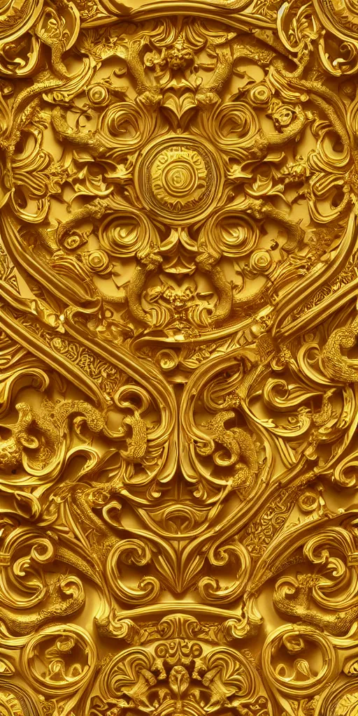 Image similar to seamless 3D baroque gold pattern, Beautiful dynamic shadows ,Artstation, versace pattern, concept design art, Octane render,8K