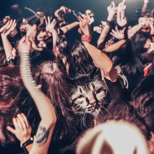 Image similar to a heard of cats in a mosh pit at a metal concert