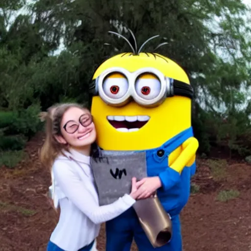 Prompt: new youtube thumbnail for : omg! i met a real life minion from dispicable me!?!?!?!?