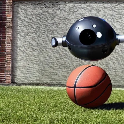 Image similar to robot flying droid with basketball hoop